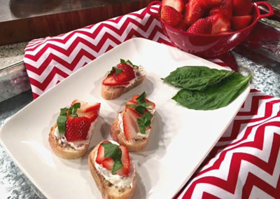 Savory Strawberry, Bacon and Cream Cheese Crostini